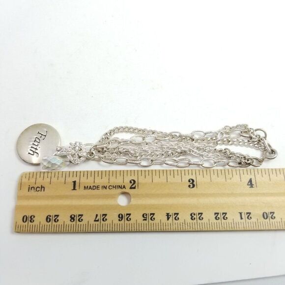 Vintage Faith Charm Bracelet, Multi Strand Silver Tone Chain, Cross, Religious - Picture 3 of 4